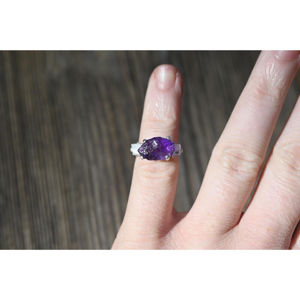 Engagement ring Amethyst and moonstone  sterling silver size 6.5